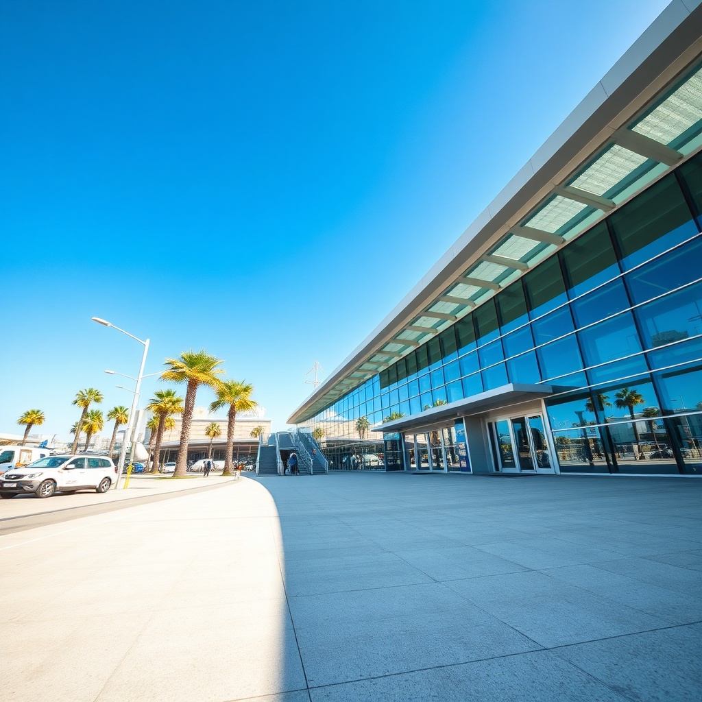Exterior view of the connected Malaga Airport terminals featuring the modern T2 and T3 complex design.
